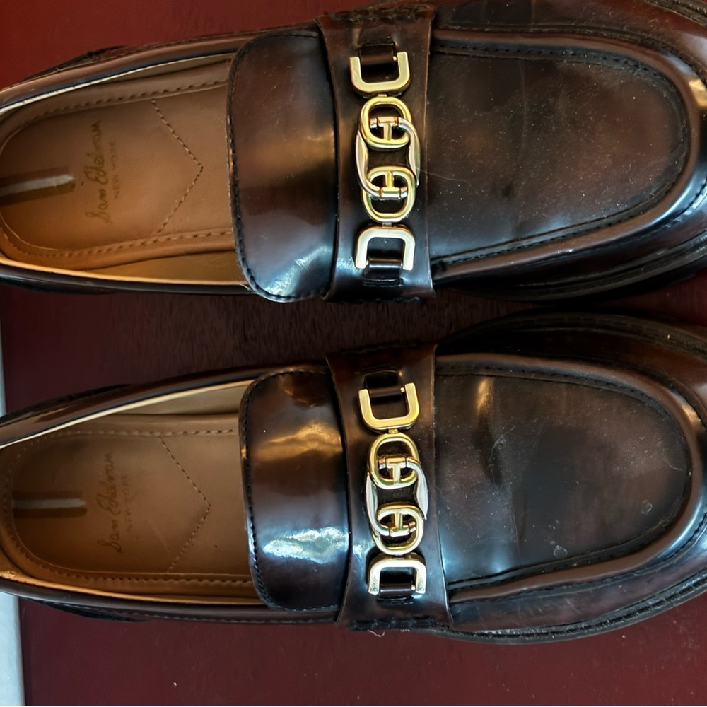 Sam Edelman Dark Brown Loafers with Gold Detailing